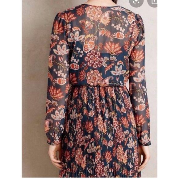 Maeve Anthropologie‎ Apulia Pleated Paisley Chiffon Midi Dress EUC - Picture 4 of 6